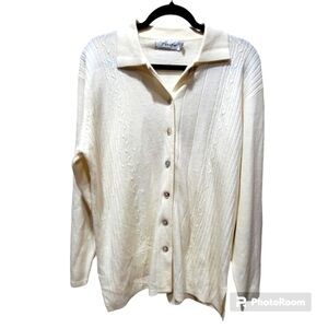 XXL Wool Blend Cream Button Down Cardigan